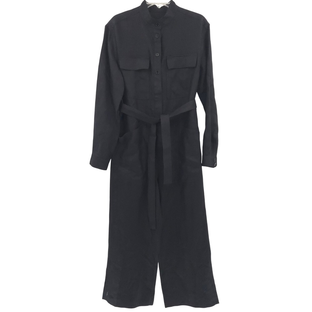 Banana Republic Lisa Linen Jumpsuit Women S Tall Black Wide Leg Long Sleeve - Picture 3 of 12
